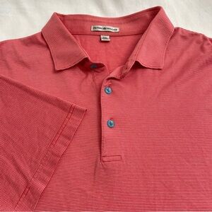 Peter Millar Striped Polo Shirt Short Sleeve 100% Cotton Coral/Pink Men’s XXL